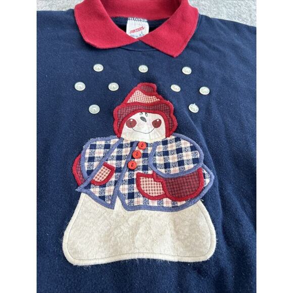 Vintage 90’s Jerzees Crewneck Women’s LG Blue Christmas Sweatshirt Snowman - Picture 7 of 9